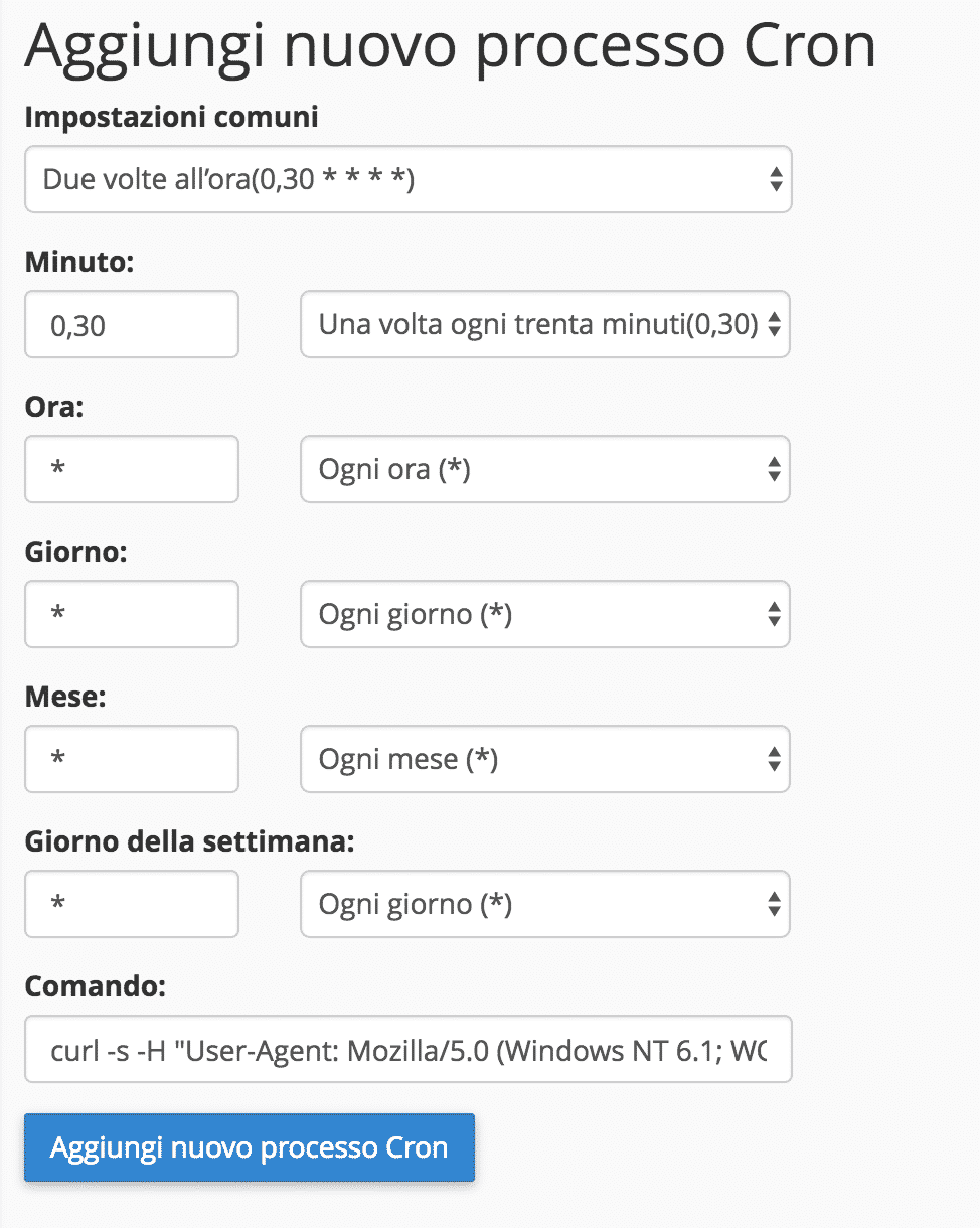 Aggiungi il cronjob di WordPress a CPanel