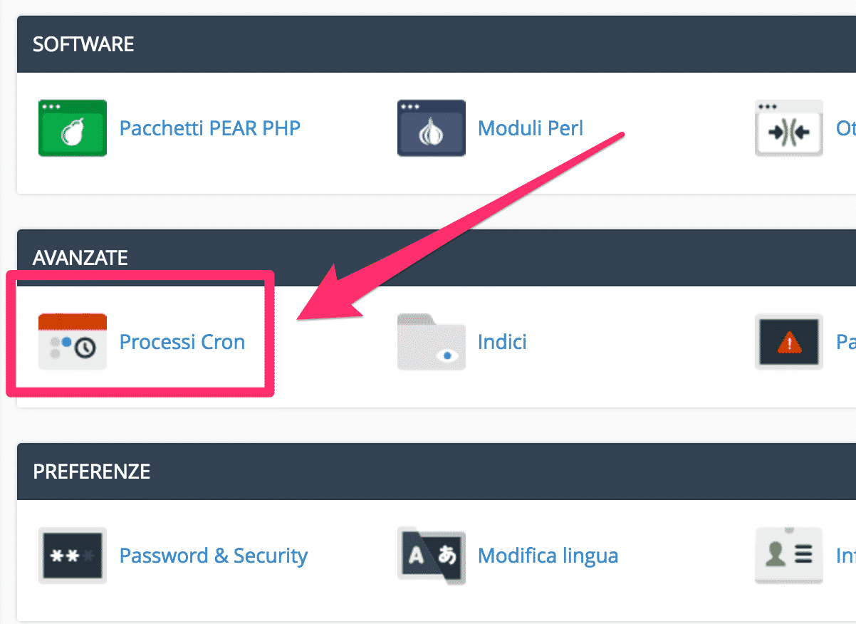 CPanel, voce di menu CronJobs